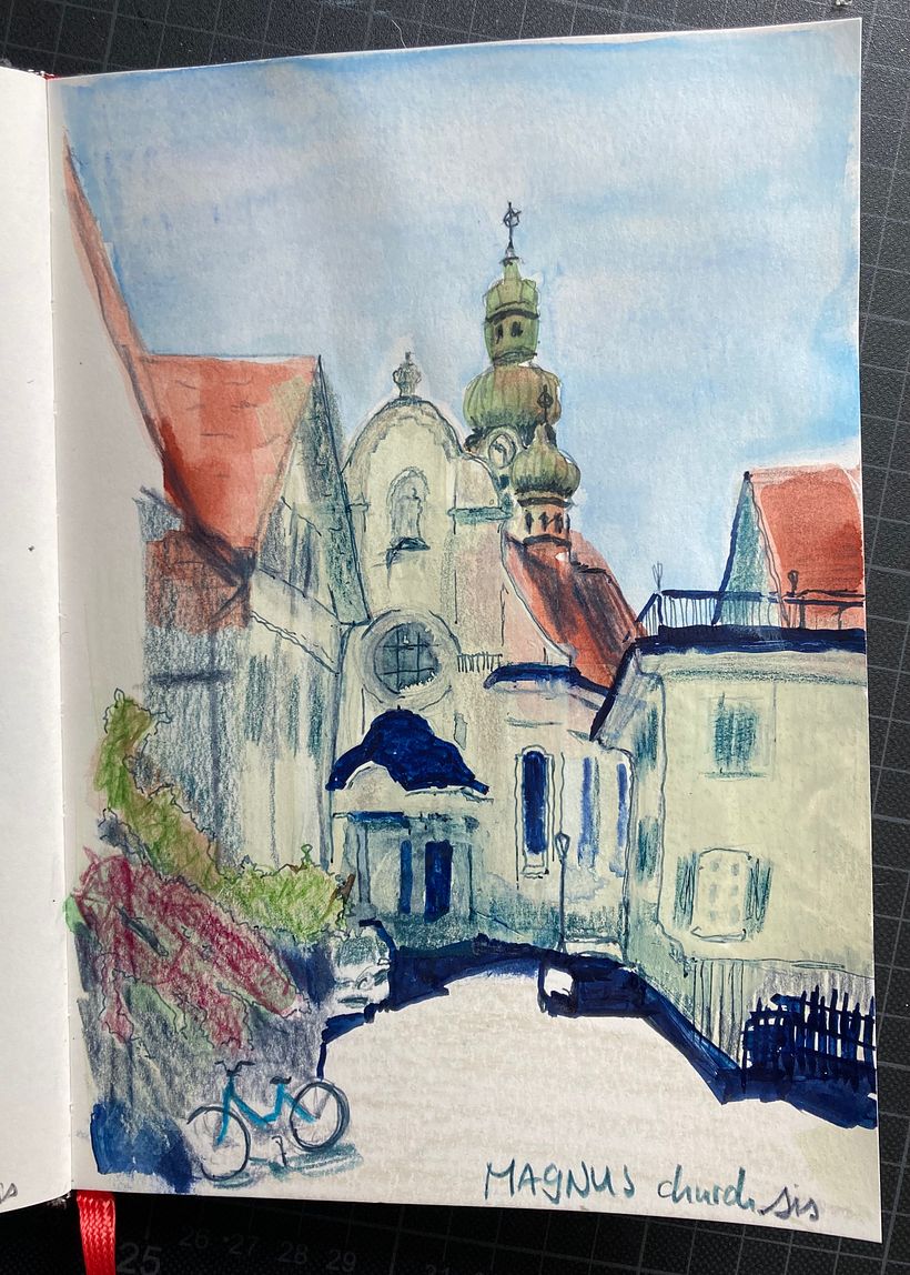 village scene in mixed media 1