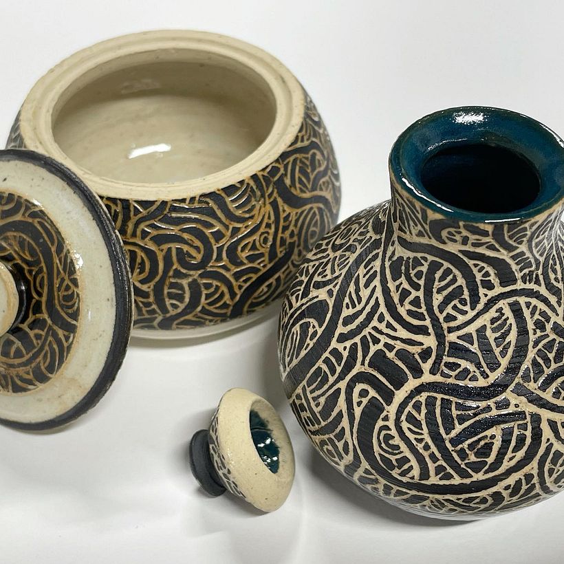 Sketching to scratching - sgraffito jars 1