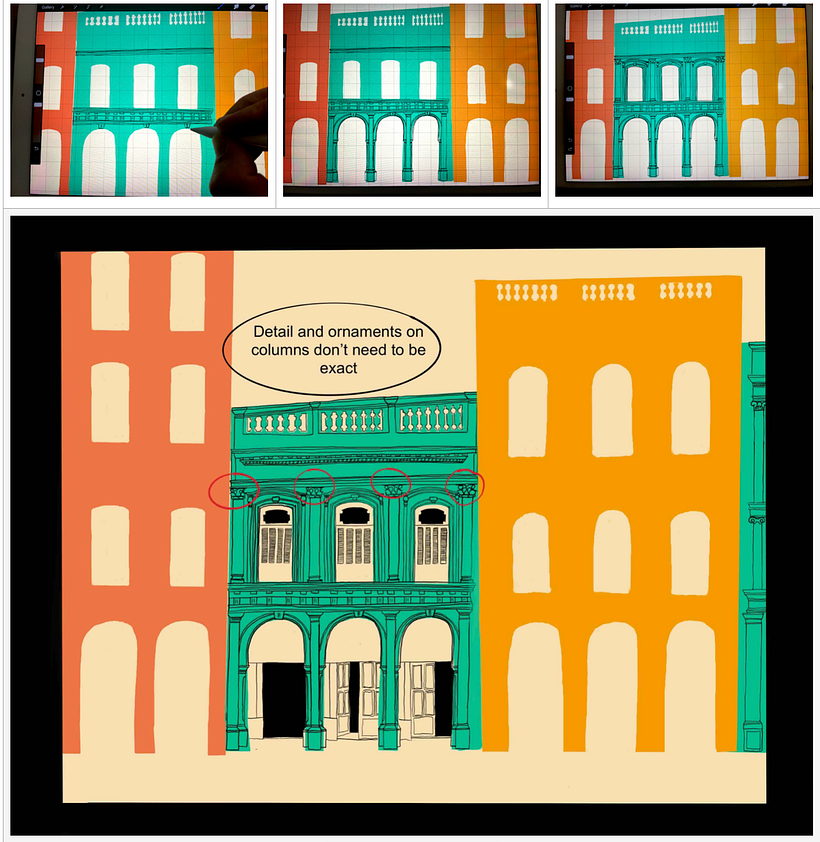 Drawing Colonial Buildings: step-by-step tutorial 1