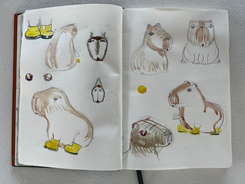 Design de Personagem - Capivara com botas amarelas 1