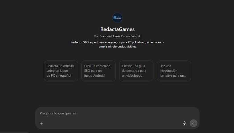 CREACIÓN DE GPT: RedactaGames 1