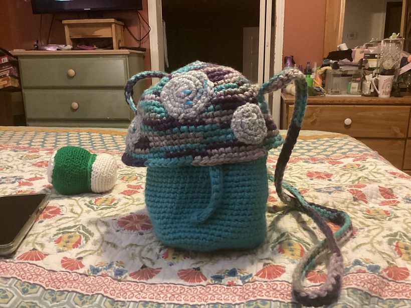 Simple Crochet mushroom bag from scrap yarn 1