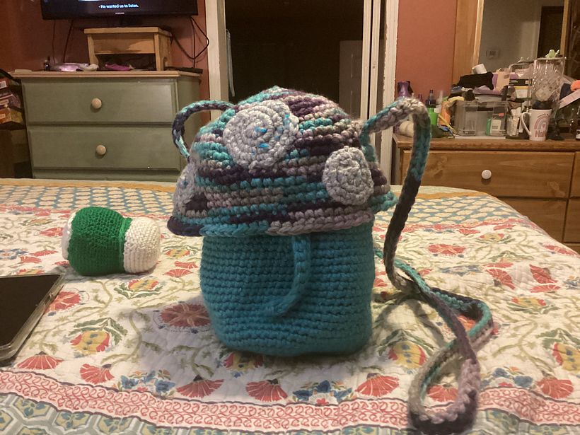 Simple Crochet mushroom bag from scrap yarn 1