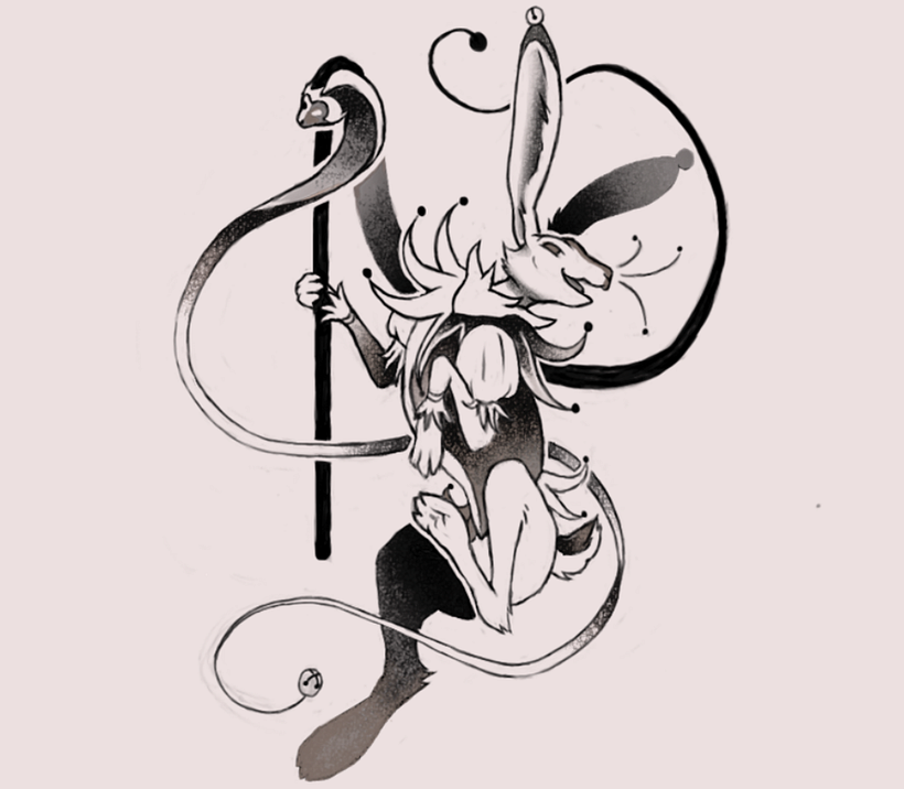 Jester bunny blackwork design 1