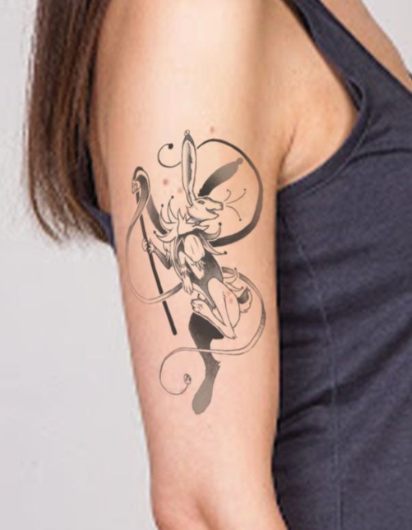 Jester bunny blackwork design 1