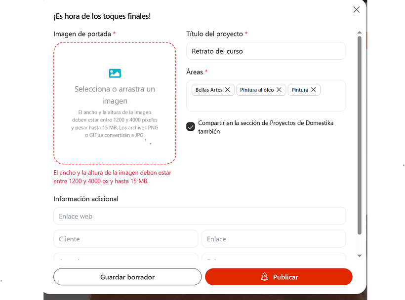 No admite ninguna imagen, ni siquiera las que ha admitido en el curso o en el borrador del proyecto