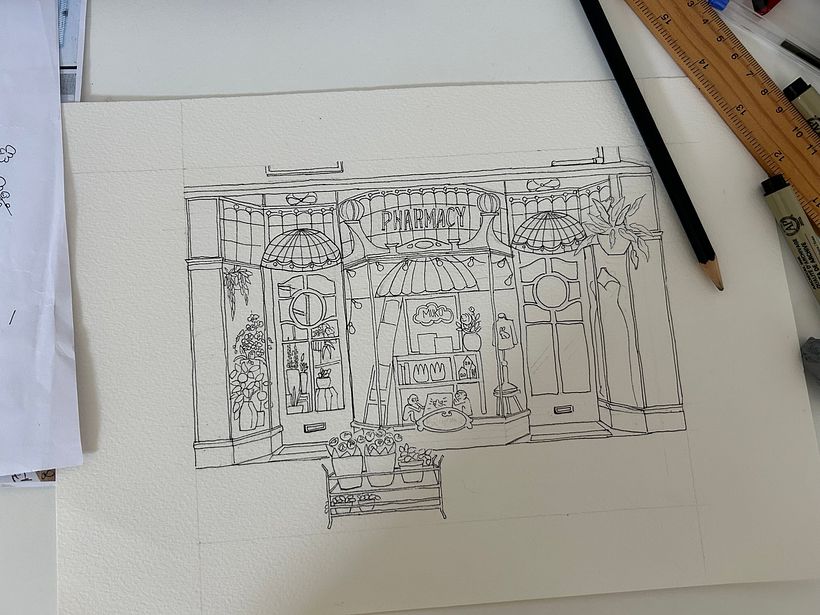 Old Pharmacy Watercolour Illustration 1