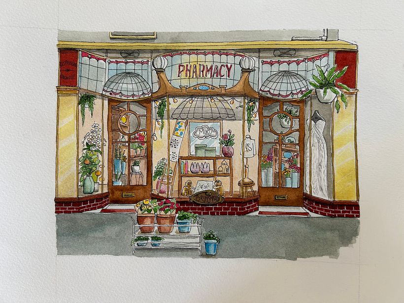 Old Pharmacy Watercolour Illustration 1