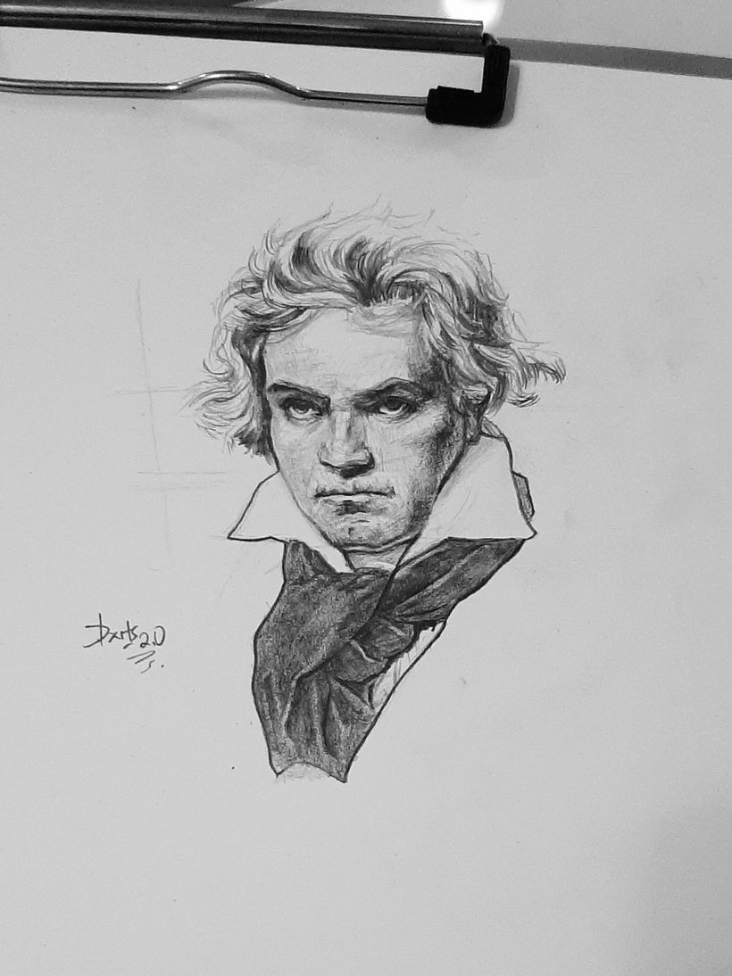 Projet final : portrait de Ludwig Van Beethoven au crayon graphite  1