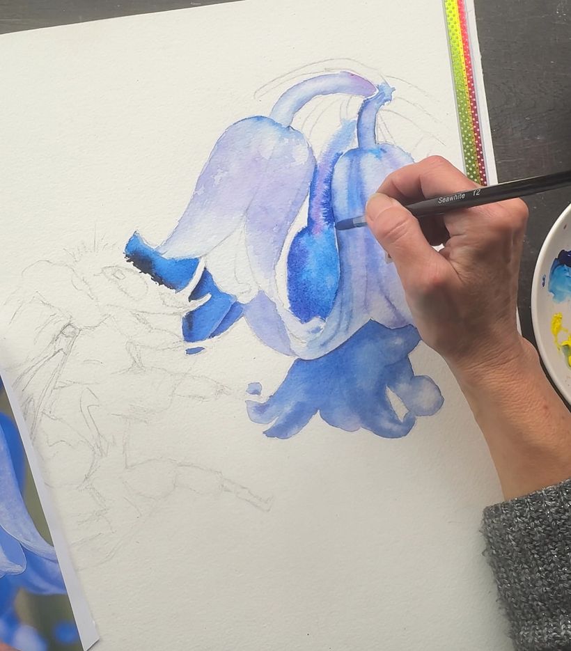 Watercolour bee with a bluebell  1