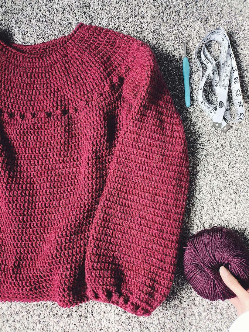 My first crocheted top-down sweater 1