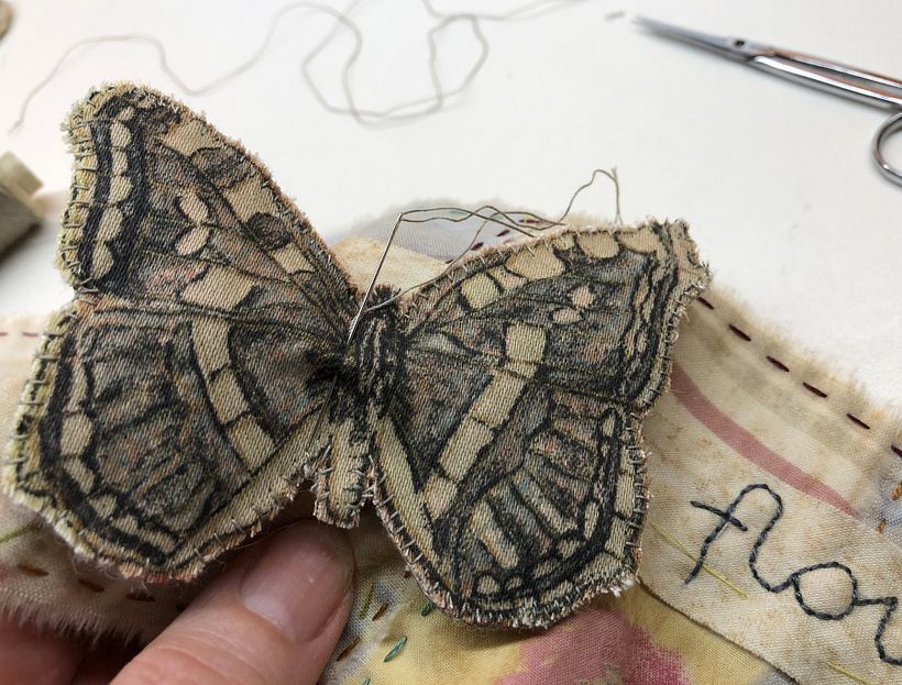 Slow Stitched Scroll - 'Butterflies Are Self Propelled Flowers' 1