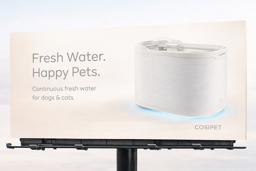 Billboard design for automatic pet water fountain 1