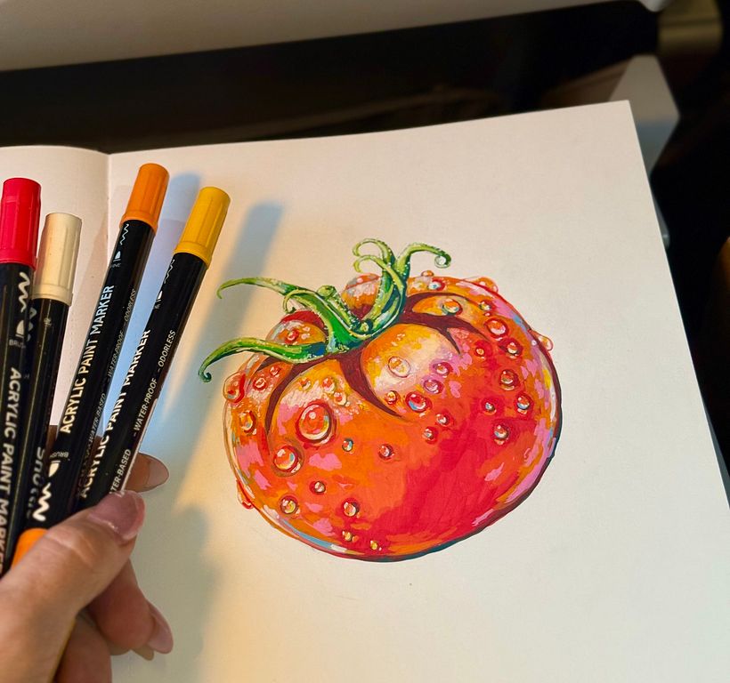 How To Draw A Tomato Using Acrylic Paint Markers 2