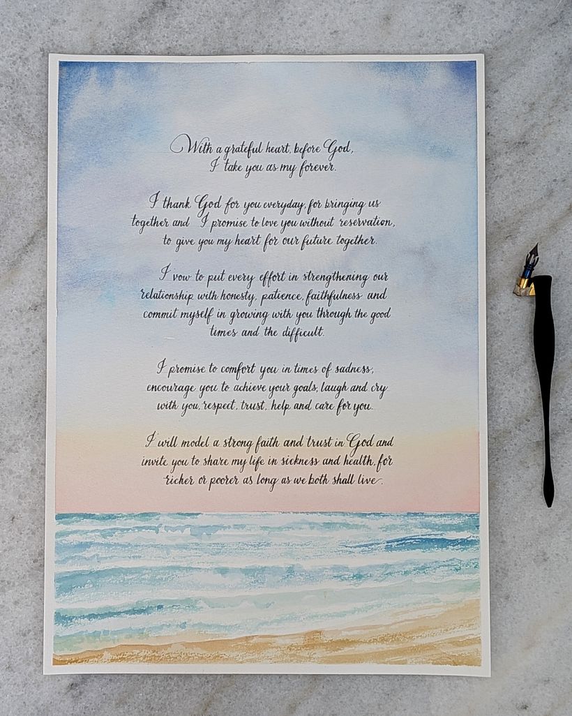 Wedding vows on watercolour painting 1