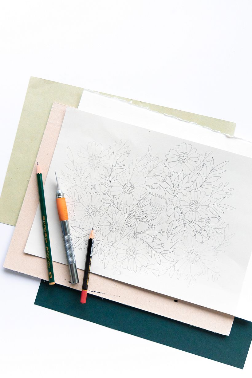 Bird Among the Flowers: A Detailed Papercut Illustration 1