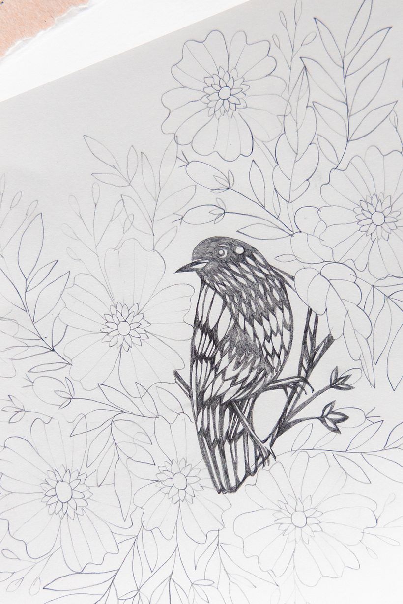 Bird Among the Flowers: A Detailed Papercut Illustration 1