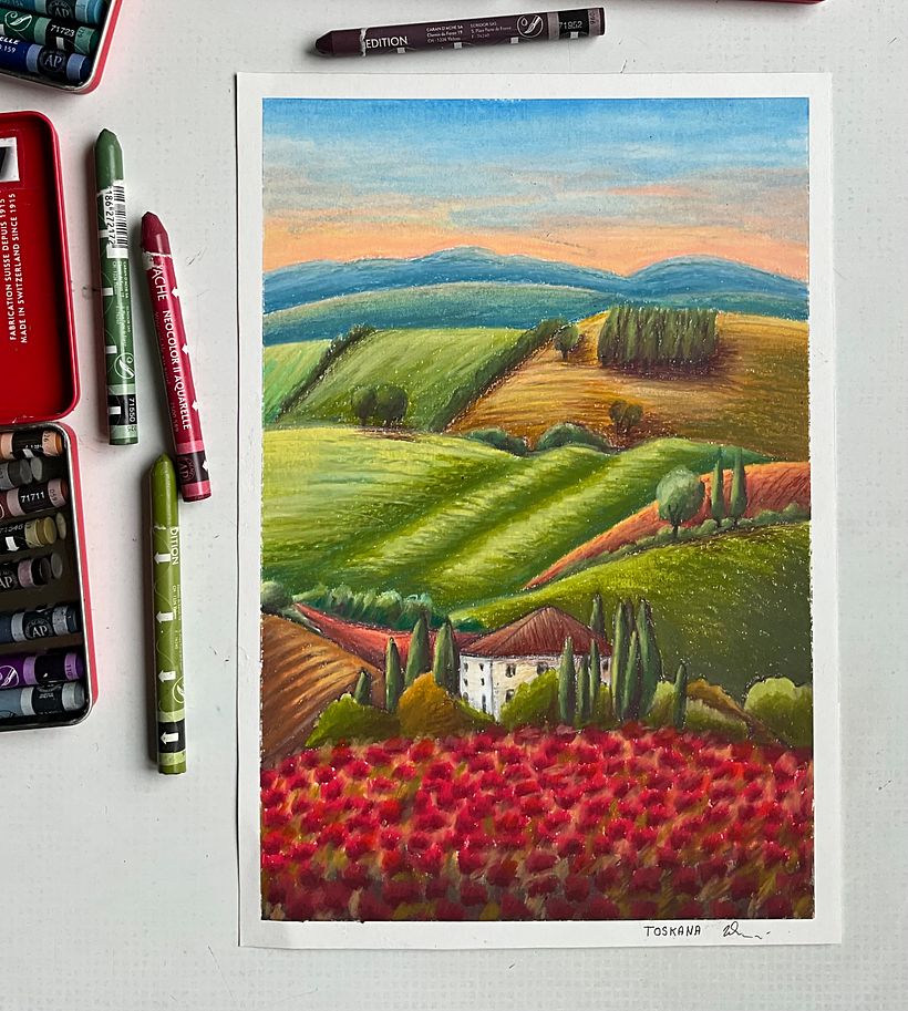 Landschaftsbilder mit Ölpastellen 4