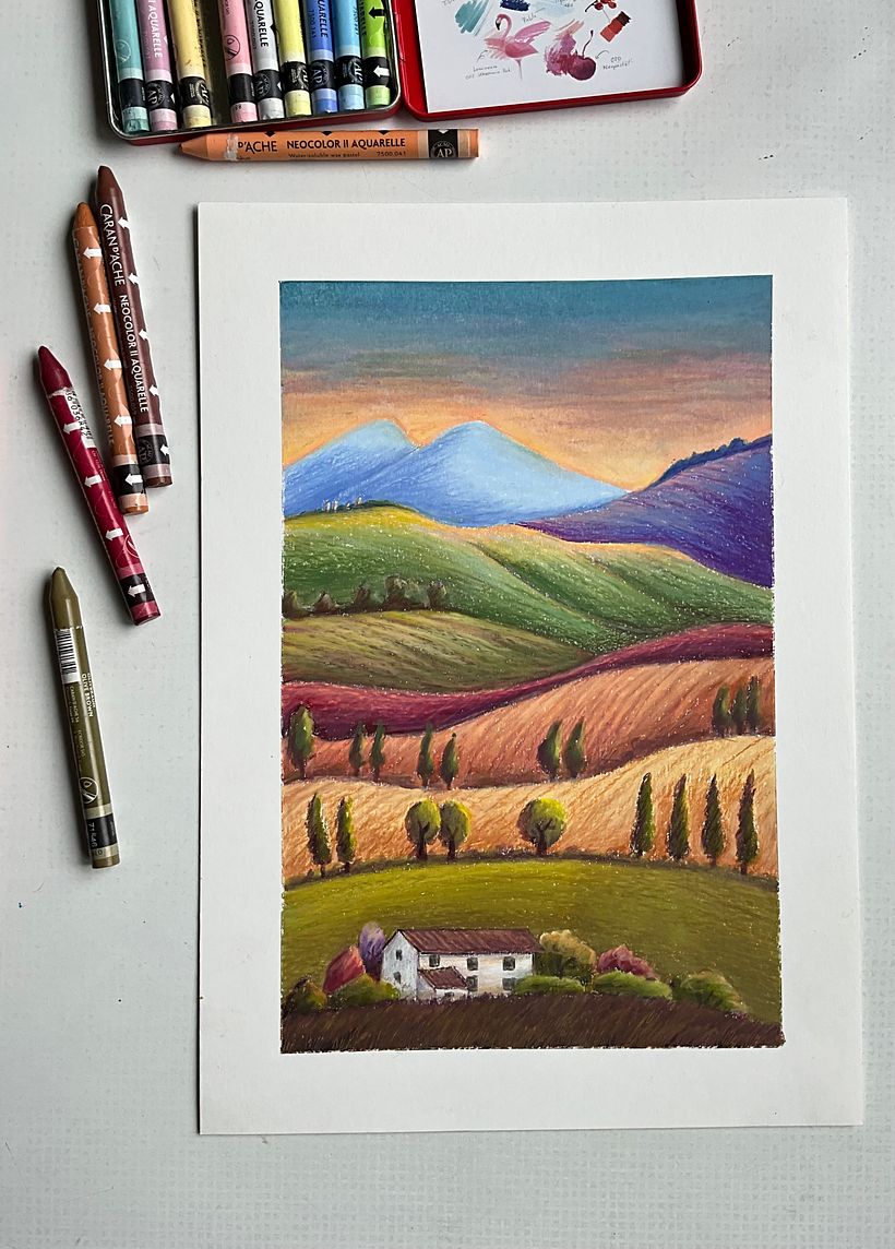 Landschaftsbilder mit Ölpastellen 2