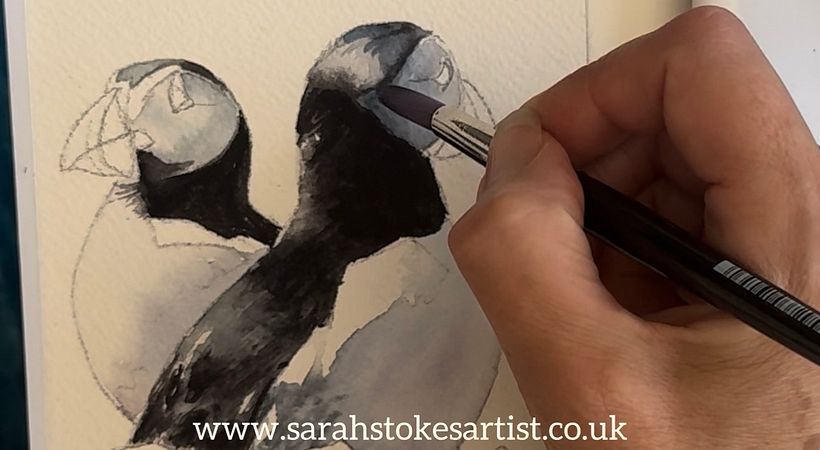 Paint Two Puffins in Watercolour: 4 Colours, 1 Brush and Salty Rock Effects 1