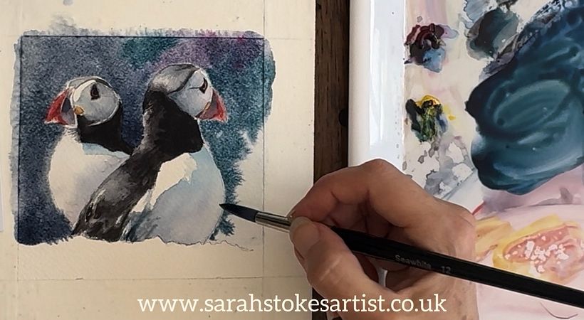 Paint Two Puffins in Watercolour: 4 Colours, 1 Brush and Salty Rock Effects 1